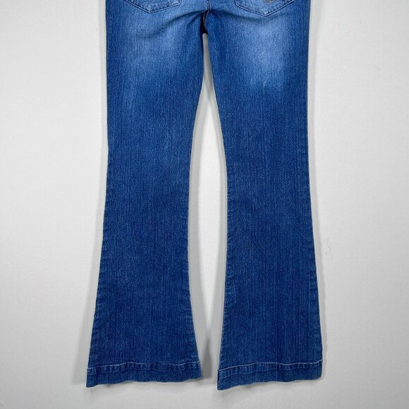 Vintage SO Bell Bottom Denim Jeans Women's 5 Blue Distressed Hippie Boho VTG - Picture 4 of 15